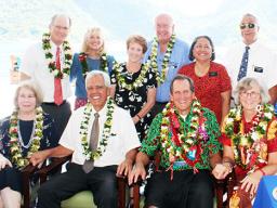 [front row l-r]  The Church of Jesus Christ of Latter Saints, Sister Peggy Ann Haleck and her husband Elder Vince Haleck, along with  Elder Dr. John Edwards — a US Certified Orthopedic Surgeon — and his wife, Sister Rebecca Edwards, a Licensed Social Worker