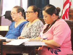 Local Education Department acting director Dr. Roxanne Suaava Salavea along with Office of Budget and Planning director (center), Catherine A. Saelua (left) and Human Resources director, Lynn Pulou-Alaimalo