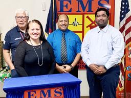 (L-R Back row): EMS Chief, Galumalemana Popo Avegalio, Acting CEO of LBJ Tropical Medical Center Dr. Akapusi Ledua and CFO of LBJ- TMC Sefanaia Kaumaitotoya (Front row): Jean Anderson, PsyD, Clinical Psychologist/ LBJ Board Consultant. [