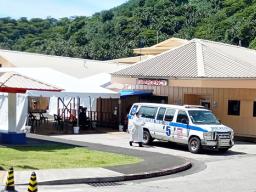 Waiting area for ER treatment with ambulance in front