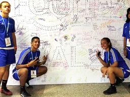 American Samoa young athletes at the Football For Hope Festival in Russia, Moscow (from l—r) Gabriel Taumua, Chris Faamoana, Susan Godinet and Seirosa Tuaua