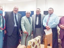 [l-r] Reps. Avagafono Vaimaga Maiava, Vaioata E. Amituana’I, Titiali’i Kitara Vaiau, Manavaalofa Tutuila Manase, Manumaua Wayne Wilson and Lua’itaua Gene Pan.