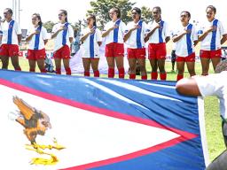 American Samoa Women’s Soccer National Team singing the national anthem 