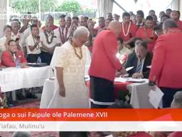 Samoa’s new Prime Minister Fiame Naomi Mataafa was sworn in Monday, May 24, at 6:13 p.m. in an open air tent outside of Parliament. She is pictured here just after taking the oath of office