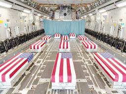 Flag-draped caskets