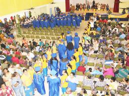 The graduating class of 2021 for Fa’asao Marist High School coming into the venue.