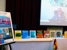 Author and Samoan orator, Fofo I.F. Sunia appeareing on screen via VTC