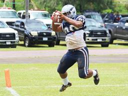 Samoana Sharks King Moe (80) securing this overtime touchdown catch 