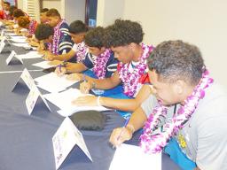 Pictured are some of the 25 local high school football players