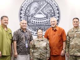 Governor Pulaali’i Nikolao Pula with LTC Hope Hashimoto and SSG Joshua T. Fale
