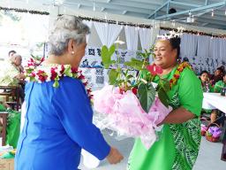 First Lady Cynthia Malala Moliga receives gifts from sewing class