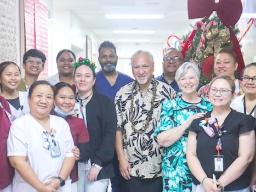 The Governor and First Lady pose with LBJ Hospital staff