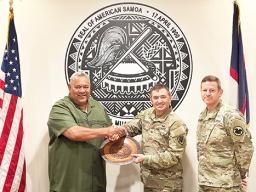Gov. Lemanu P.S. Mauga presented traditional gifts to IRT mission