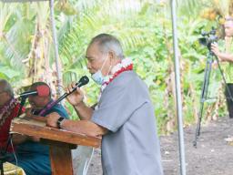 Gov. Lolo Matalasi Moliga at a podium speaking