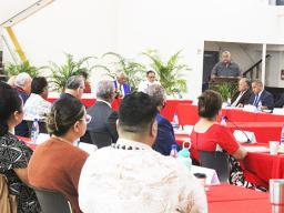 Gov. Lemanu speaking to Constitutional Review Committee members