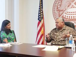 Gov. Lemanu P.S. Mauga with NOAA Assistant Secretary Jainey Bashivi