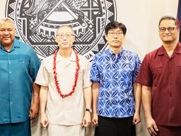 [l-r] Gov. Lemanu Peleti Mauga; StarKist Co., president and CEO Andrew Choe; StarKist Samoa plant manager Injoo Ha and Lt. Gov. Talauega Eleasalo Ale