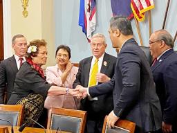 Lt. Governor Talauega E.V. Ale greets Congresswoman Amata 