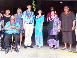 Lt. Gov. Lemanu Palepoi Sialega Mauga (second from right), along with Hawaiian Airlines executives from Honolulu, as well as Congresswoman Aumua Amata and others