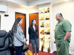 (Left-Right) Ms. Emily Ratte, Gov. Lemanu P. S. Mauga, Ms. Rachel Jimenez