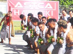 With the “ASTCA/Hawaiki” banner in the background, members of the Malaeloa Methodist Youth group perform