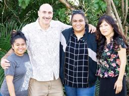 From left, linguistics student Chelsea Pedro, Professor of Linguistics Scott Saft, linguistics and anthropology student Faʻafaleaʻi Siliva, and Associate Professor of Linguistics Yumiko Ohara
