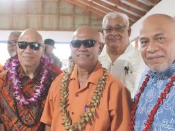 High Chief Satele A. Lili'o (center), flanked by Faga Fiti Sunia (right) and Tauese Va'a Sunia, with TCF Warden Palaita Tusipasi Suiaunoa