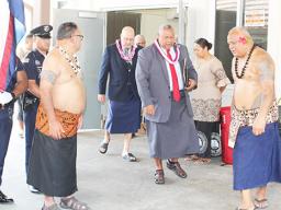 Governor Lemanu P.S. Mauga, Chief Justice Michael Kruse followed by Senate President Tuaolo Manaia Fruean and House Speaker Savali Talavou Ale 