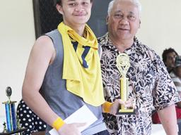 Pago Youth’s Gabriel Taumua with Sen. Faiivae Iuli Alex Godinet 