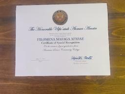 “Certificate of Special Recognition” sample