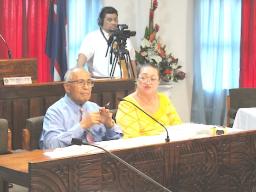 Government Treasurer Malemo Tausaga and Budget Director Catherine Saelua 