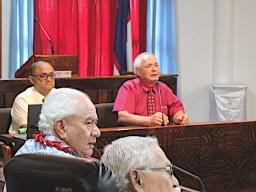 Chief Election Officer Uiagalelei Lealofi (right) with Sen. Togiola in the foreground