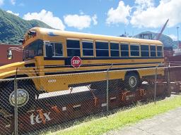 new school bus on trailer
