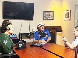 Congresswoman Amata and CEO of Shipyard Services Carlos Sanchez meeting with Admiral Linda Fagan