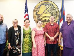 Joshua Sagele, with his family and Gov. Lemanu P.S. Mauga