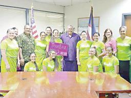 JPS Measina Volleyball Club  with their coach Lydia Faleafi ne Nomura,their parents and Lt. Gov Lemanu.