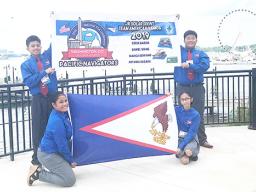 Edrik Scanlan Gaisoa, Daniel Hyuk Wang, Bianca Alenna Serrano and Petania Fou Sagaga with American Samoa flag.