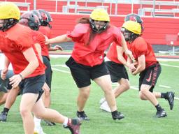 Bluffton junior Julia Mackenzie moves towards her block