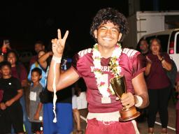 Metuliki Tupou flashing a V for victory