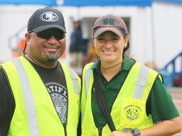 JPS Football Commissioner Dr. Tupulua Bone Ta’ase and ASHSAA/JPS ATC Florence Wasko