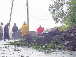 A group of men at landslide area