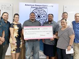 (L-R) Vai Semeatu, Iosefa Suani, Leka Bode, Uesele Suani, Fritz Suani, Si’itia Soliai-Lemsus, Troy Asuncion, and Va’atausili Tofaeono.  Not pictured: Colin Bode, Nu’usila Suani, Jr., and Harry “Pops” Asuncion.