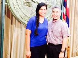 Governor Ige of the State of Hawaii pictured with Fa’atausala Stanley, a student of Le Fetuao Samoan Language Center