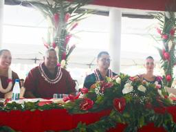 [l-r] Mrs. Ella Failautusi Mauga with her husband, Lt. Gov. Lemanu Peleti Palepoi Sialega Mauga, candidate for governor; along with now-former Attorney General Talauega Eleasalo Va’alele Ale, candidate for Lt. Gov., and his wife Marian McGuire Ale