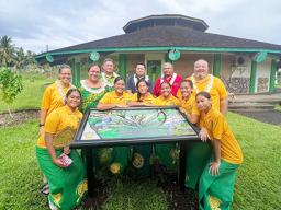 Front Row: Emma Fiu, Moemamao Taua, Topelei Matoka, Fuarosa Molesi, Fuatai Iosefo, Fa'anape Suani  Back Row: Vera Talamoa Peck, Mikaela Saelua, Principal Dr. Patrick Danielson, Land Grant Forestry Manager Denis Sene, Forestry Specialist Tony Maugalei, Edmund Amataga 