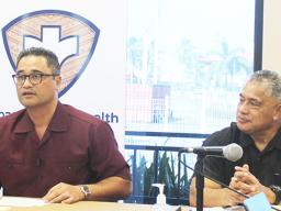 Acting Gov. Talauega Eleasalo V. Ale (left) and Motusa Tuileama Nua