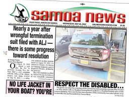 May 25, 2022 front page of Samoa News showing illegally parked KVZK vehicle.