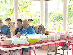 One of the doctors and local volunteer, Duffy Hudson, during one of the clinics in independent Samoa