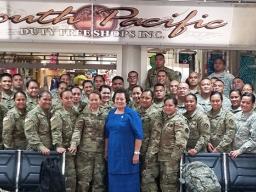 Amata with troops at airport