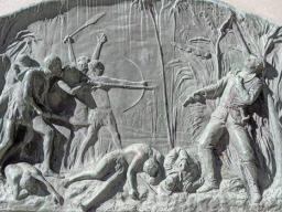 A plaque on the base of the John R. Monaghan monument in Spokane, Washington, depicts Samoans as primitive.